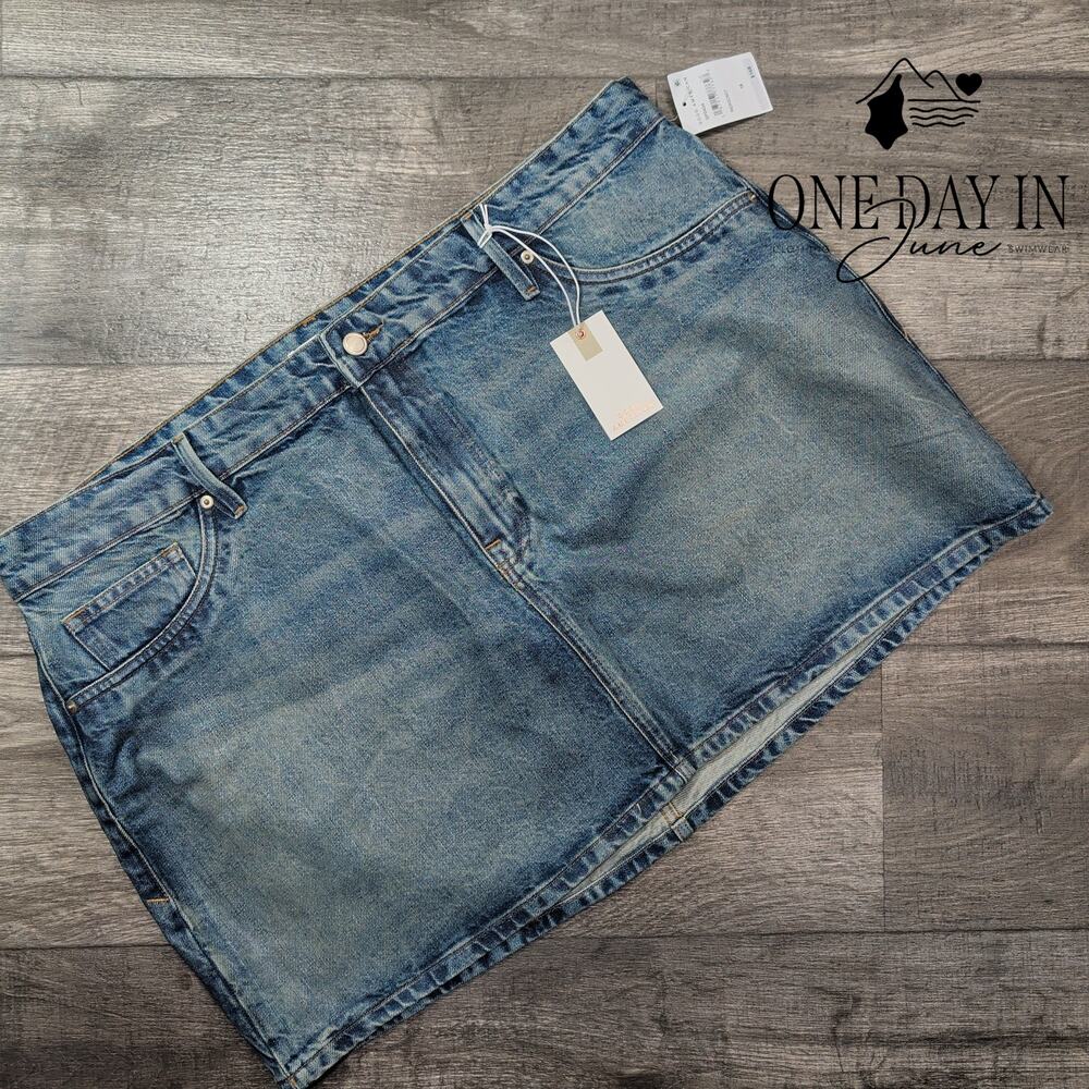 Good American Coated Good 90s Denim Mini Skirt Indigo NWT $168 Size 18